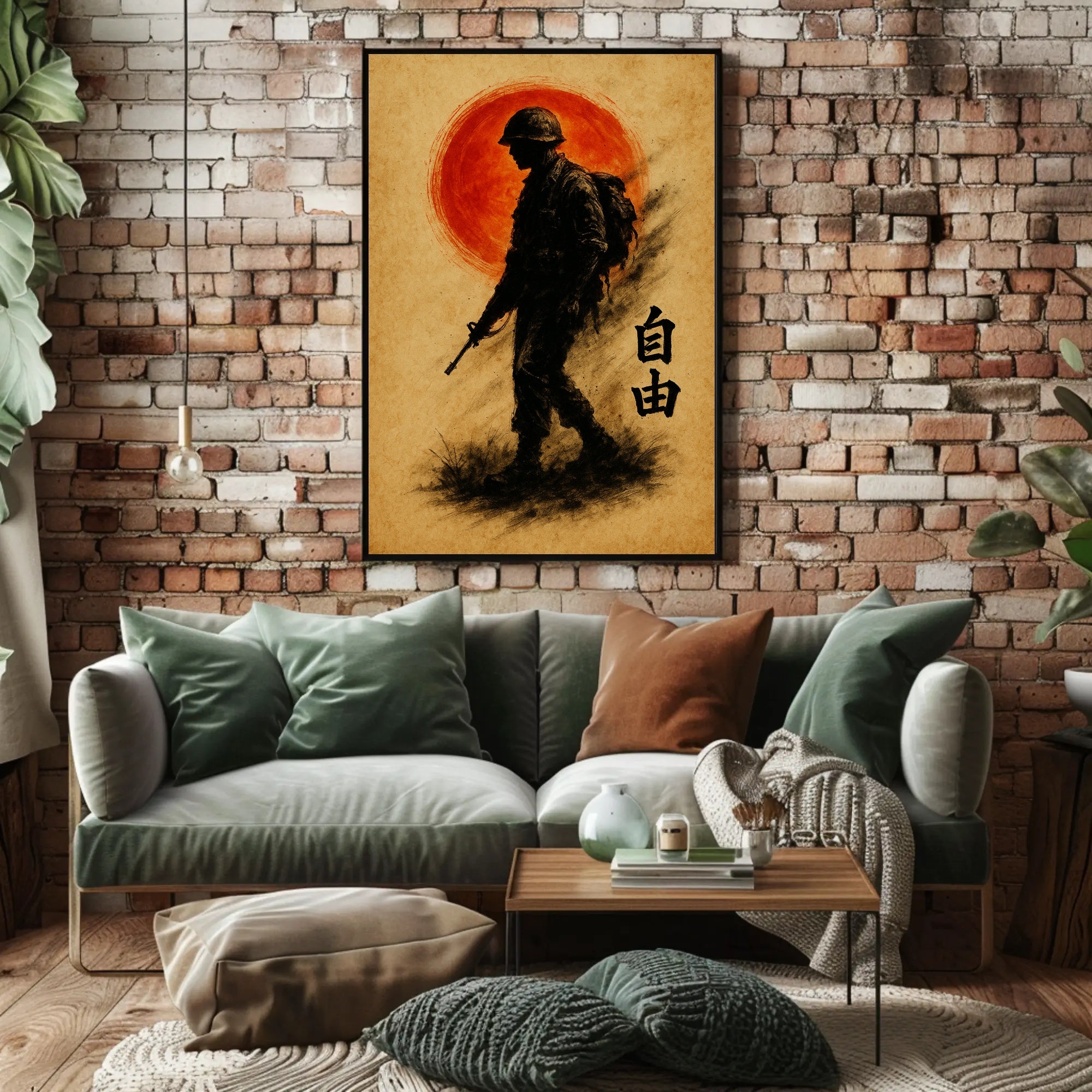 Silhouette Soldier with Crimson Sun WWII Poster
