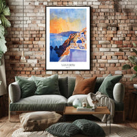 Santorini Sunset Watercolor Illustration Travel Poster PosterGoat
