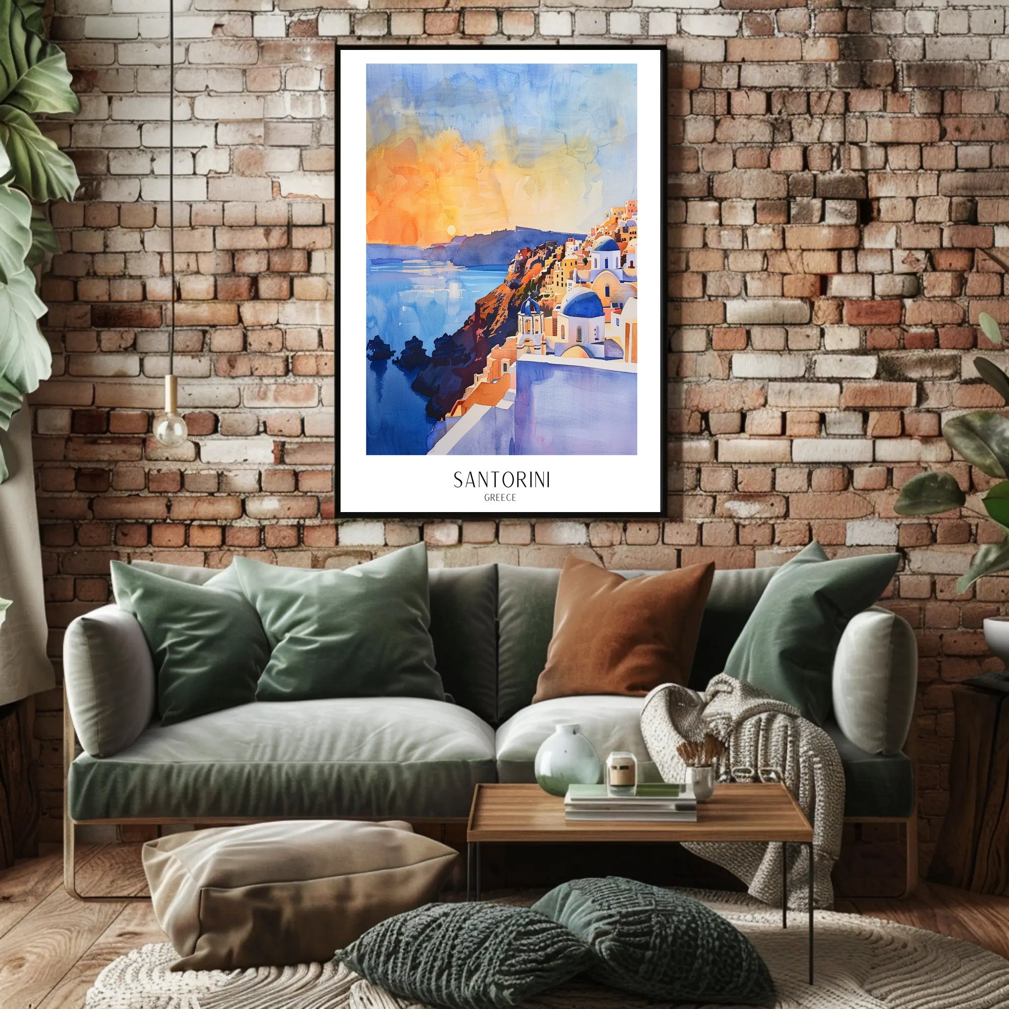 Santorini Sunset Watercolor Illustration Travel Poster PosterGoat