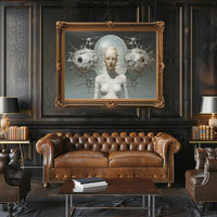 Surreal Human-Machine Fusion Poster: Futuristic Sci-Fi Poster