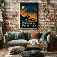 Midnight Horse Racing Action at Art Deco Skyline Sports Poster
