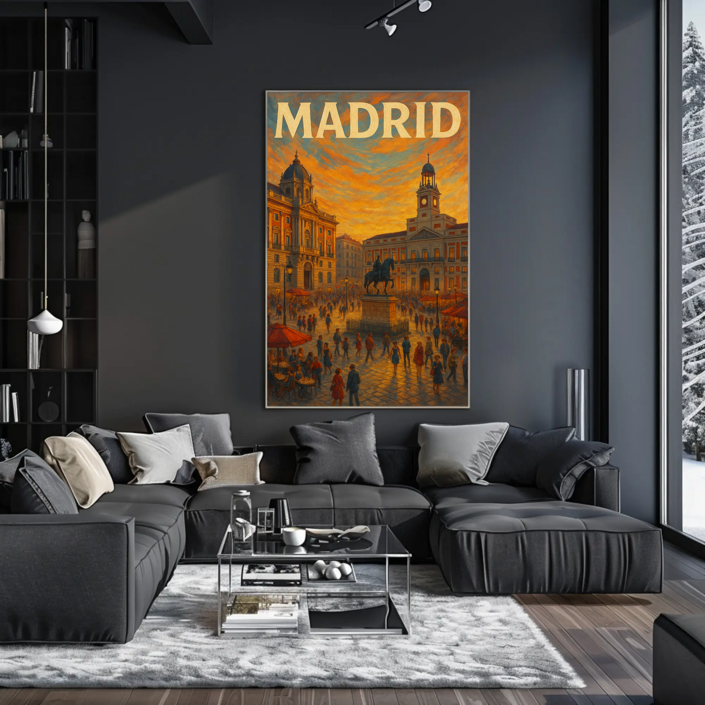 Madrid Plaza Evening Lights Travel Poster