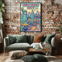 New York City Whimsical Cartoon Poster Modern Wall Art