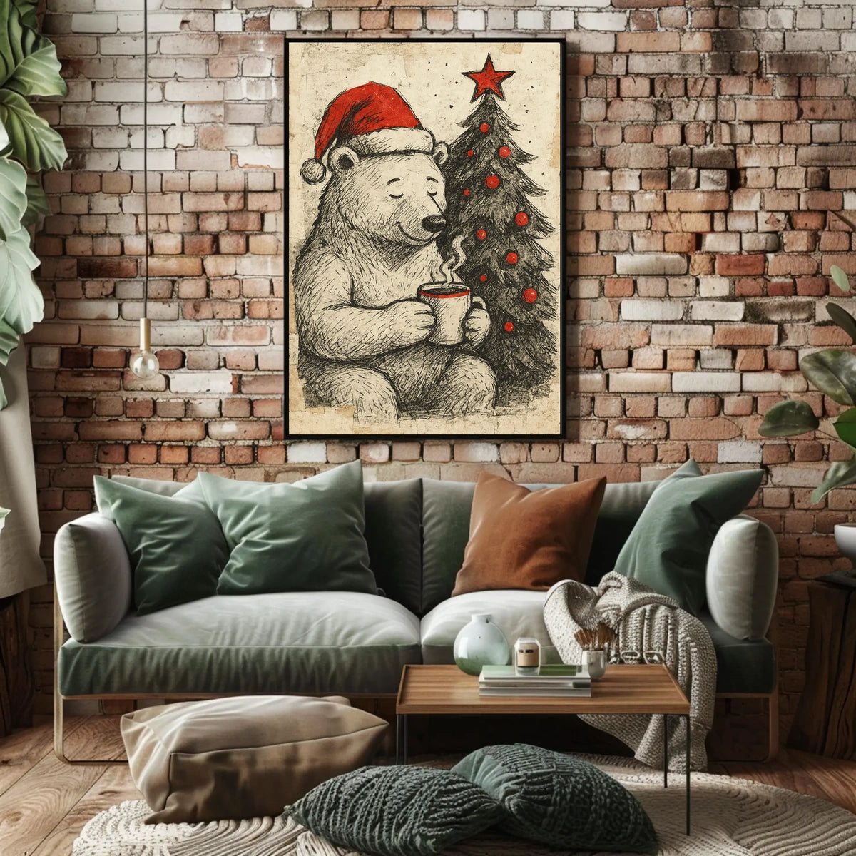 Festive Bear with Hot Cocoa Poster