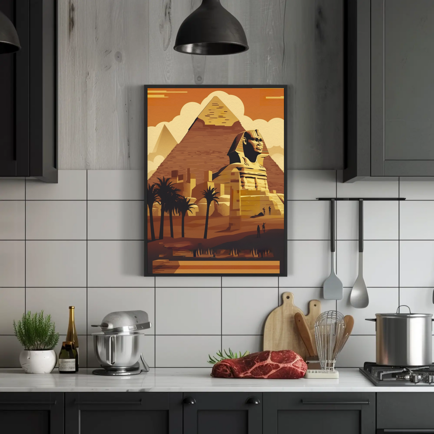 Sphinx Pyramid Desert Sunset View Vintage Travel Poster