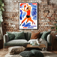 Dynamic Female Athlete Vintage Sports Propaganda Poster