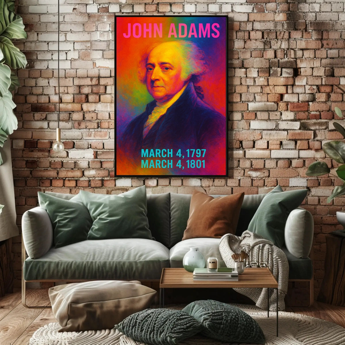 John Adams 2nd President of the United States Neon Gradient Overlay Poster