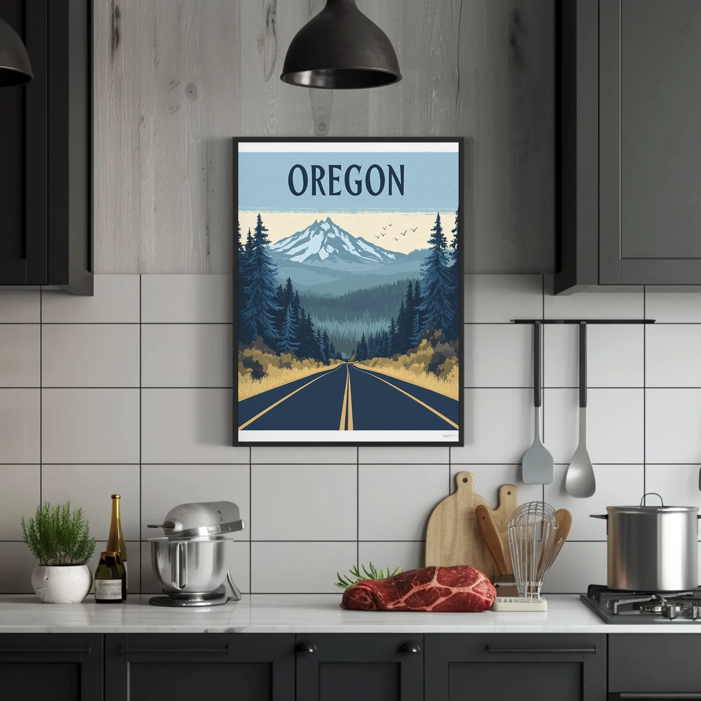 Oregon Road to the Mountains Vintage Travel Poster