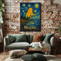 Maine's Starry Night Lighthouse Artistic Poster