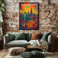 New York City Vibrant Landmark Poster Abstract Wall Art