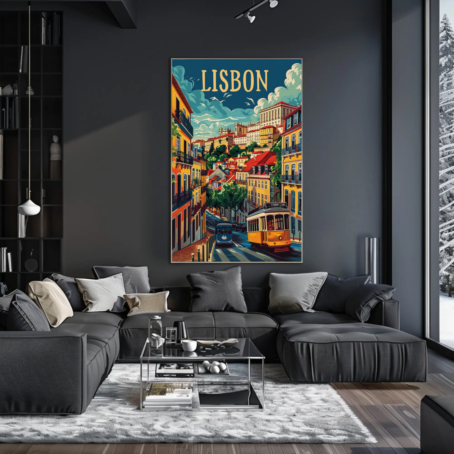 Lisbon Yellow Tram and Alfama Streets Travel Poster