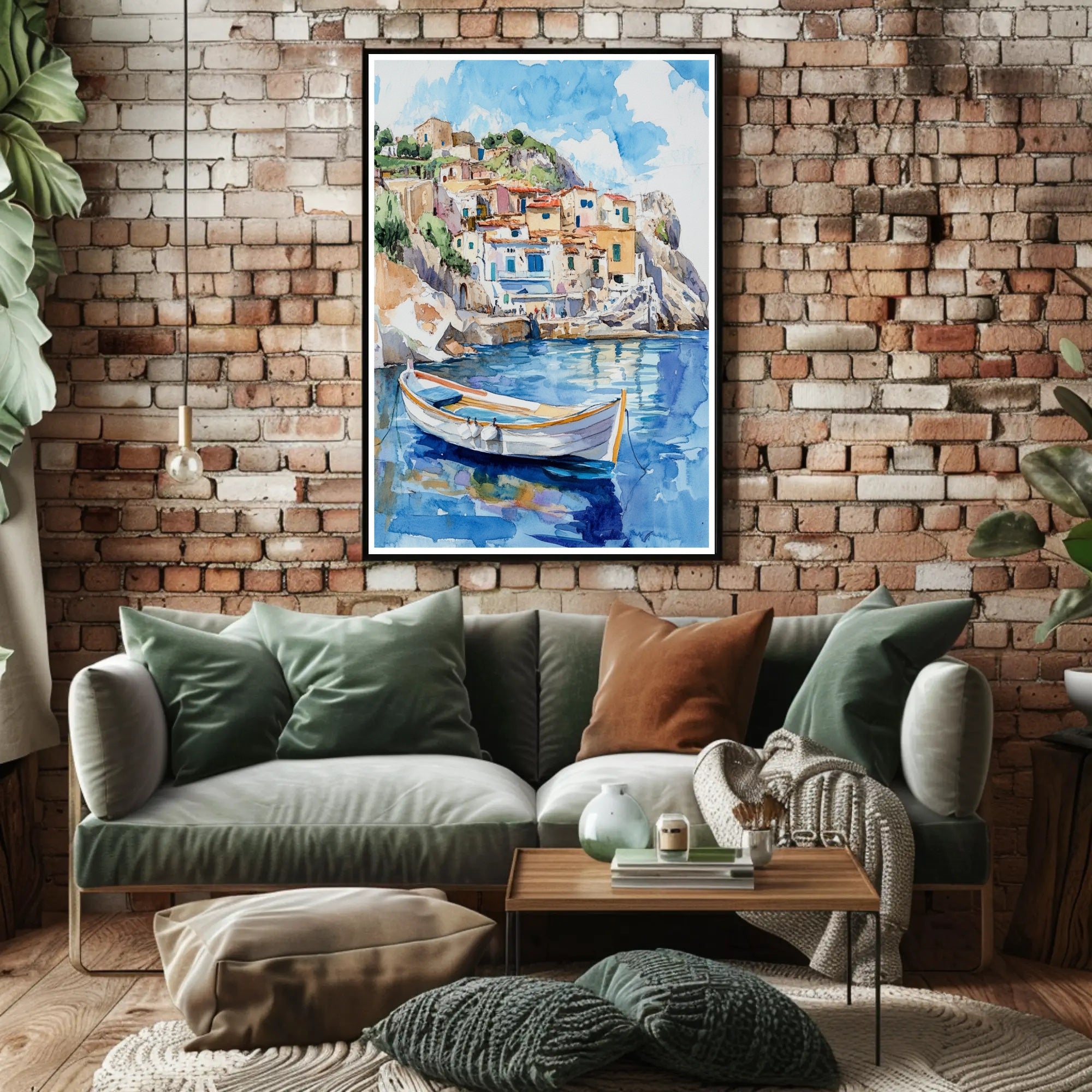 Serene Coastal Village Poster PosterGoat