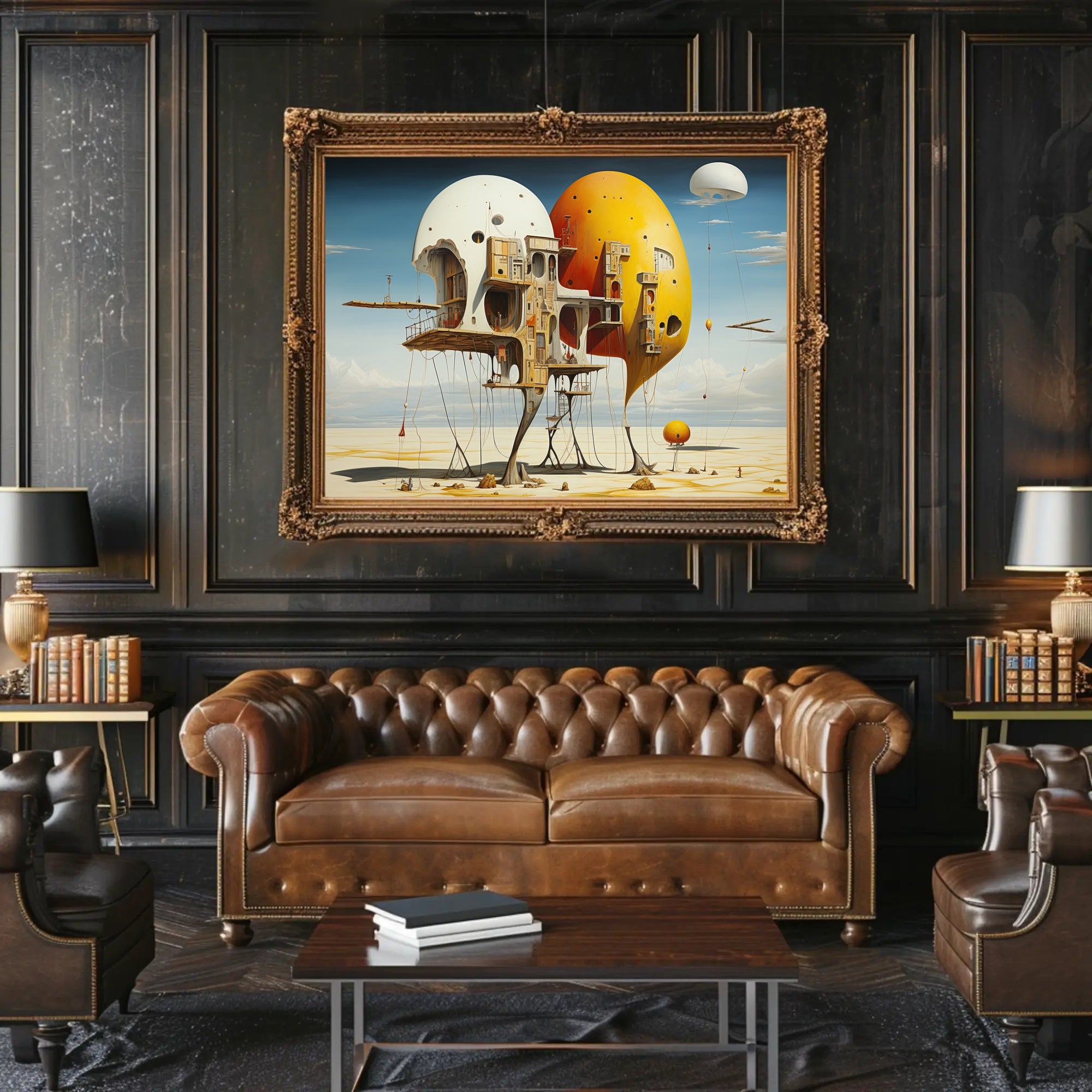 Surreal Floating Structures in Futuristic Sci-Fi Poster