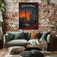 Shanghai Skyline Future Vision Retro Cityscape Urban Poster PosterGoat