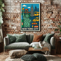 New York City Poster Vintage Cityscape Skyline Wall Art
