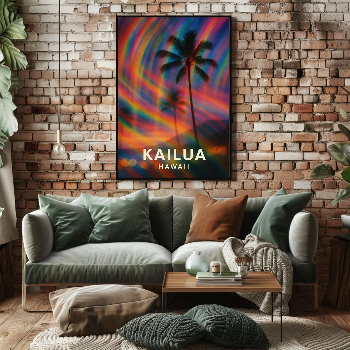 Tropical Kailua Palm Tree Abstract Art Surrealism Digital Painting Vibrant Hawaiian Paradise Sunset Colors Poster