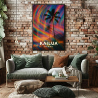 Tropical Kailua Palm Tree Abstract Art Surrealism Digital Painting Vibrant Hawaiian Paradise Sunset Colors Poster