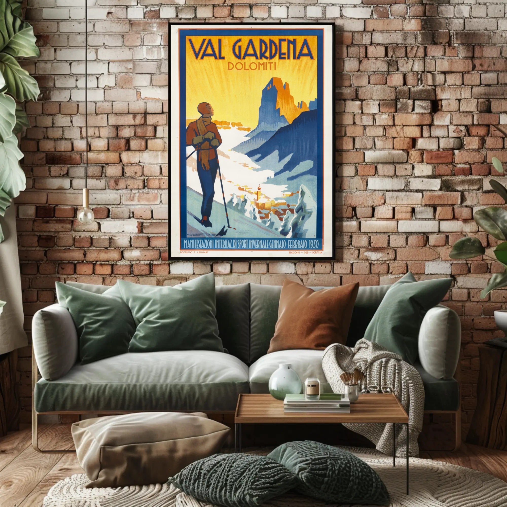 Val Gardena Skiing Adventure Vintage Travel Poster PosterGoat