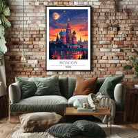 Moscow Nightscape Illustration: Enchanting Urban Cityscape Poster