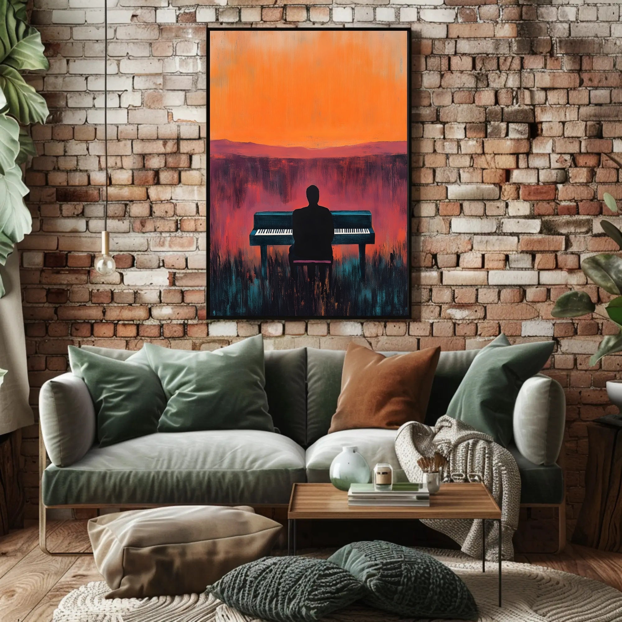 Piano Silhouette Sunset Poster Wall Art Atmospheric