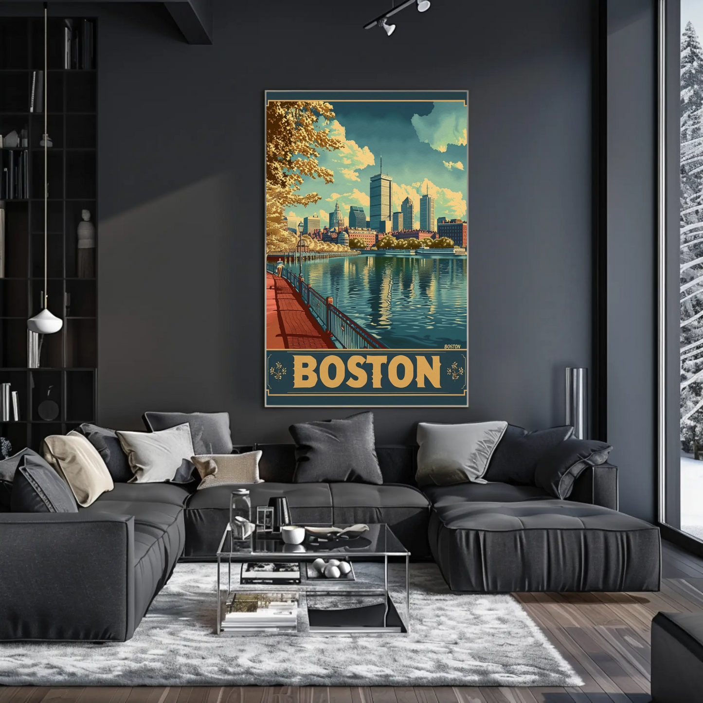 Boston Waterfront Skyline City Buildings Travel Poster
