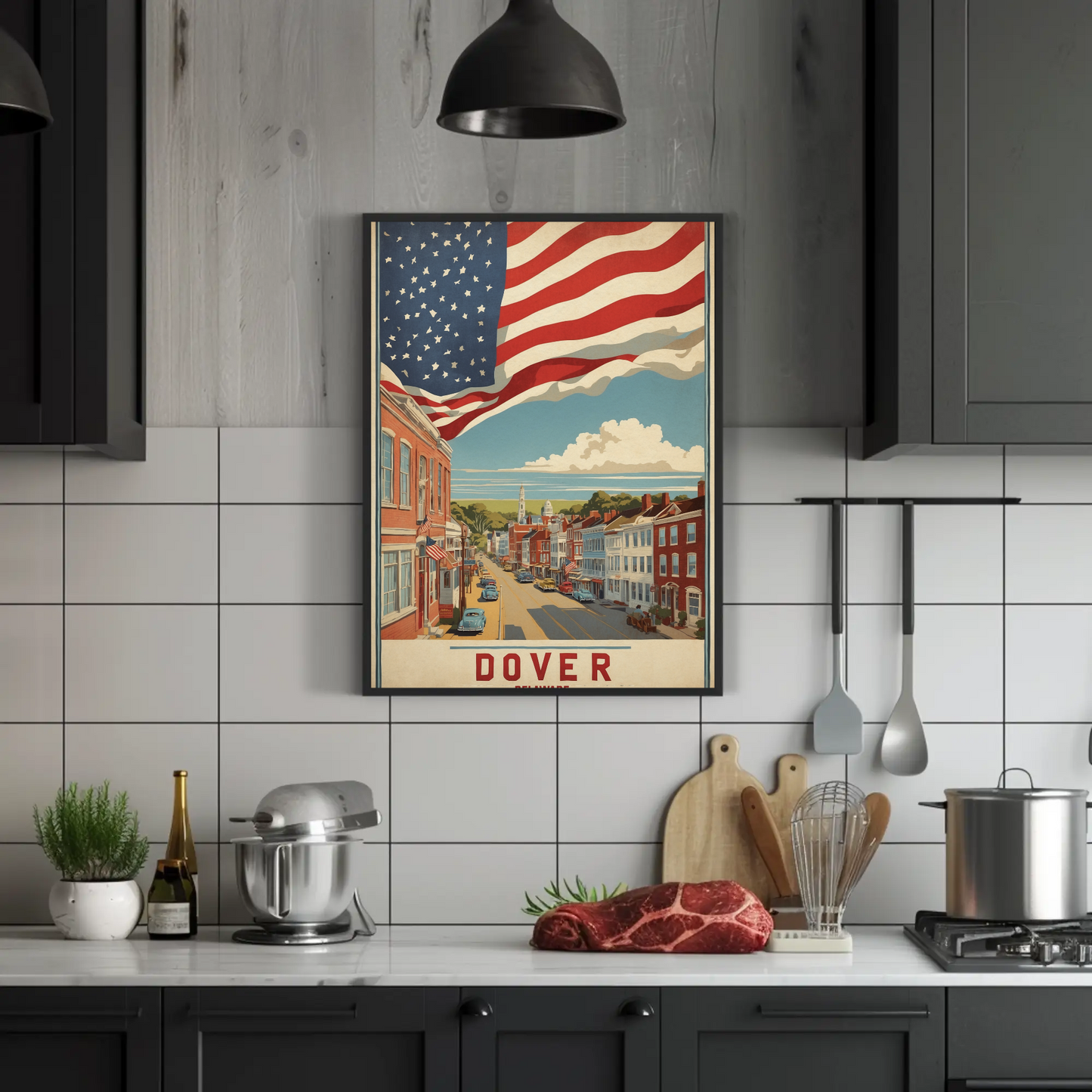 Dover Delaware Americana Main Street Vintage Travel Poster