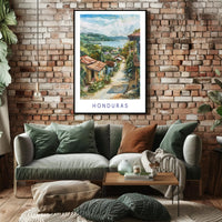 Scenic Honduran Village Watercolor Poster - Travel Poster PosterGoat