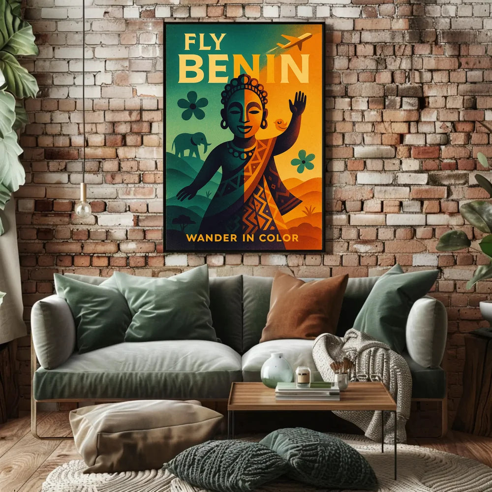 Fly Benin Vibrant Travel Adventure Poster PosterGoat