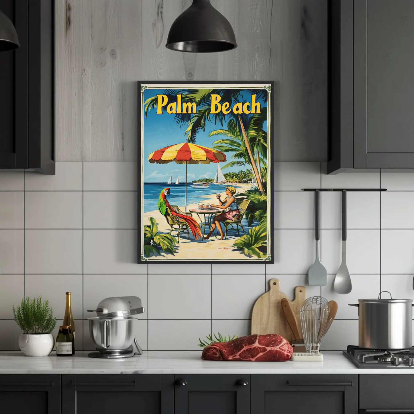 Palm Beach Vintage Poster Cafe Scene