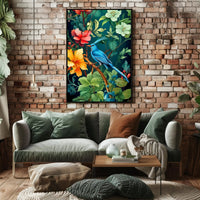 Tropical Bird and Flowers Vibrant Art Animal Poster
