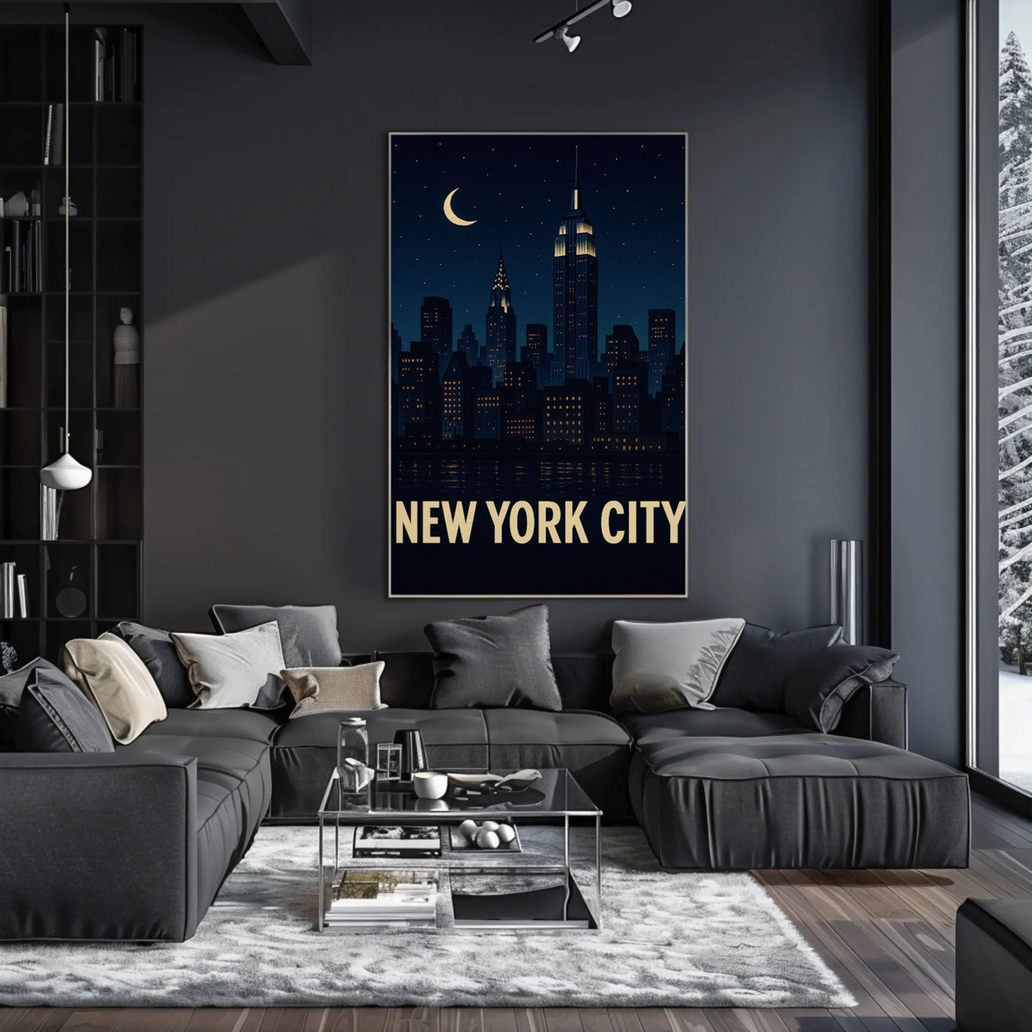 New York City Night Skyline Empire State Lights Travel Poster