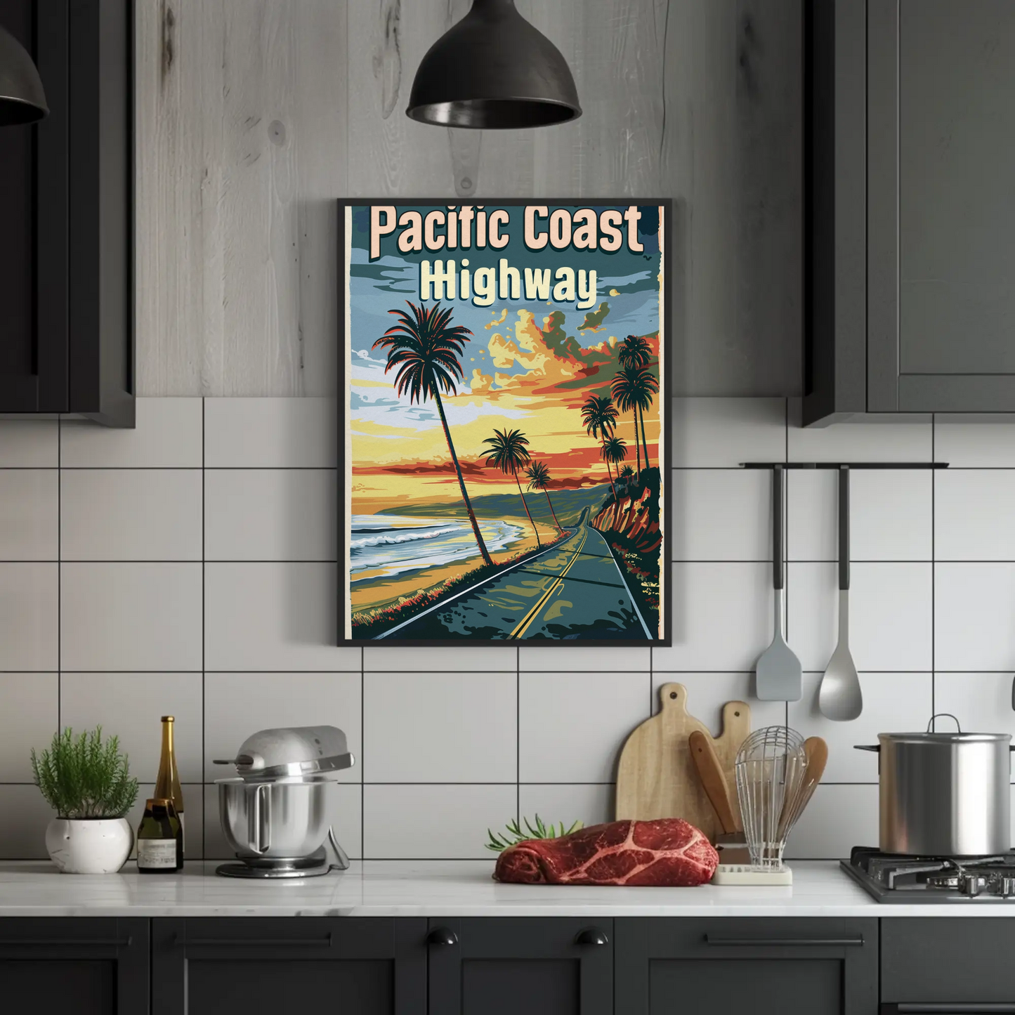 Pacific Coast Highway Vintage Poster - Sunset Road
