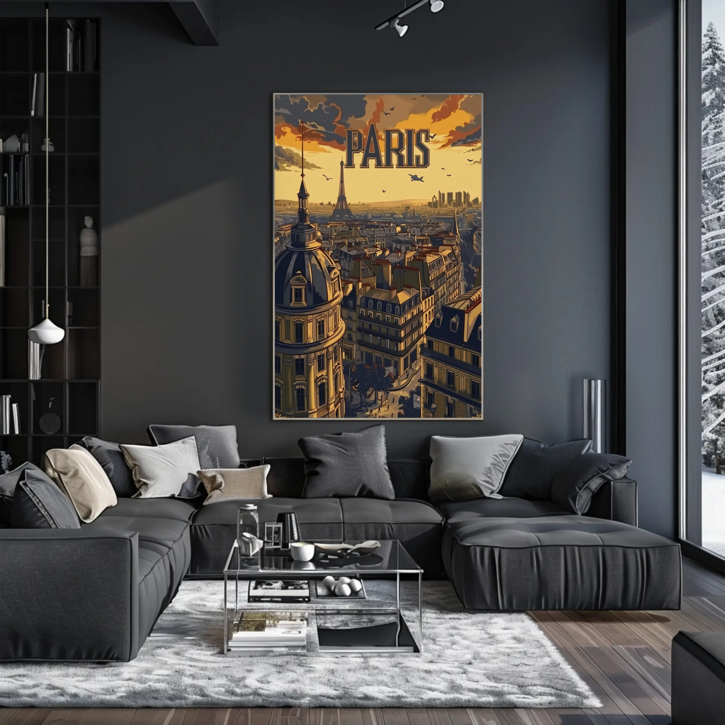Paris Eiffel Tower Rooftop Sunset Travel Poster