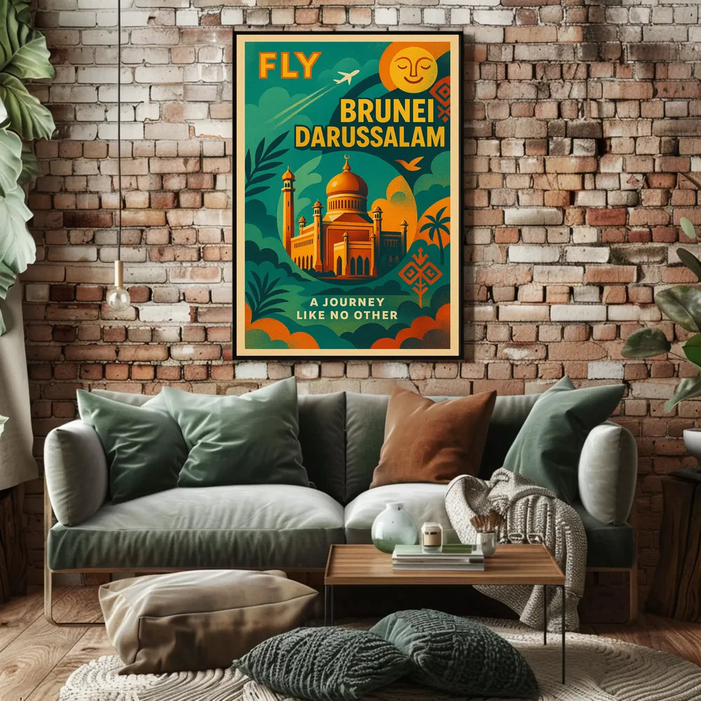 Brunei Golden Mosque Travel Vintage Style Poster PosterGoat