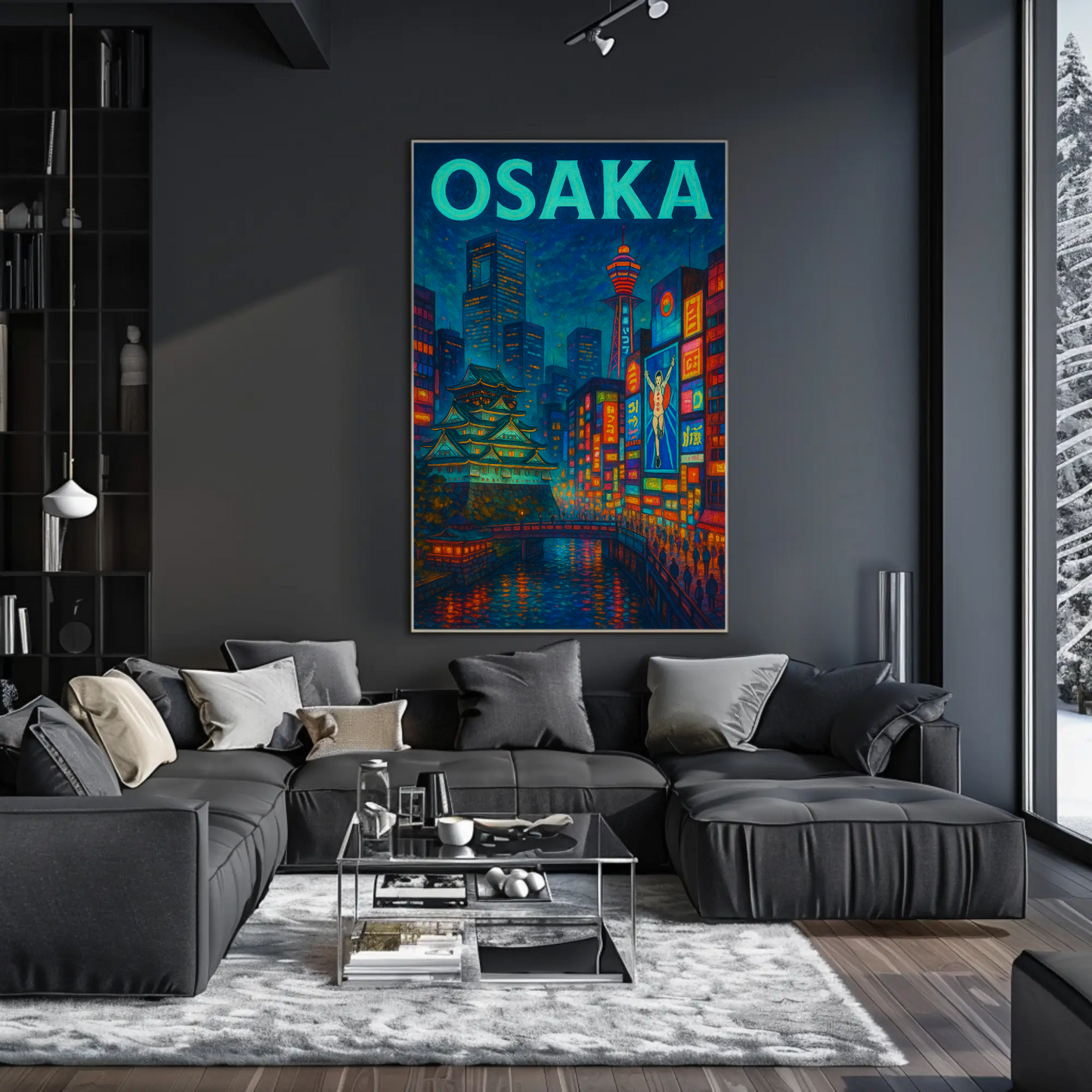 Osaka Neon and Castle Night Travel Poster