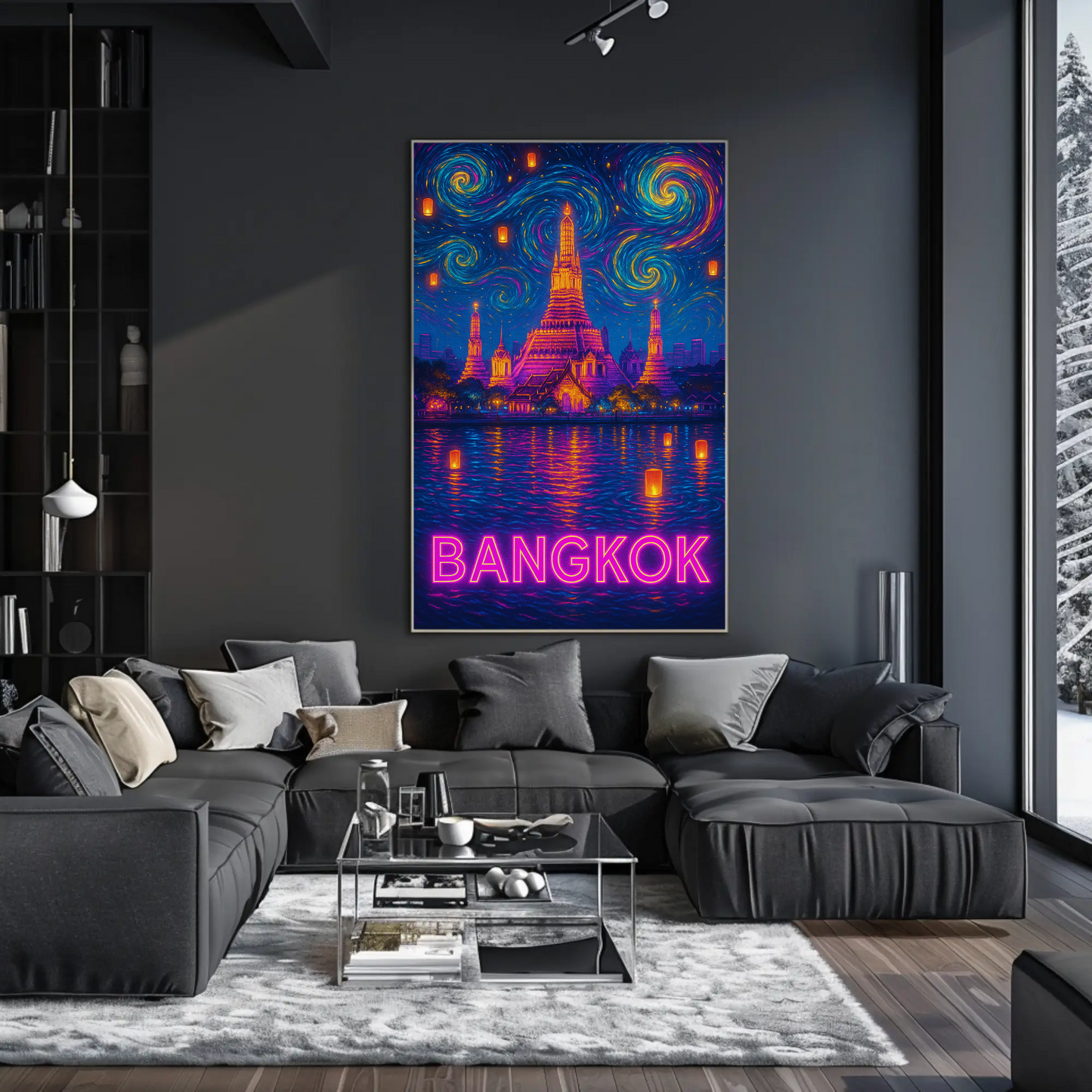 Bangkok Neon Temple Night Travel Poster