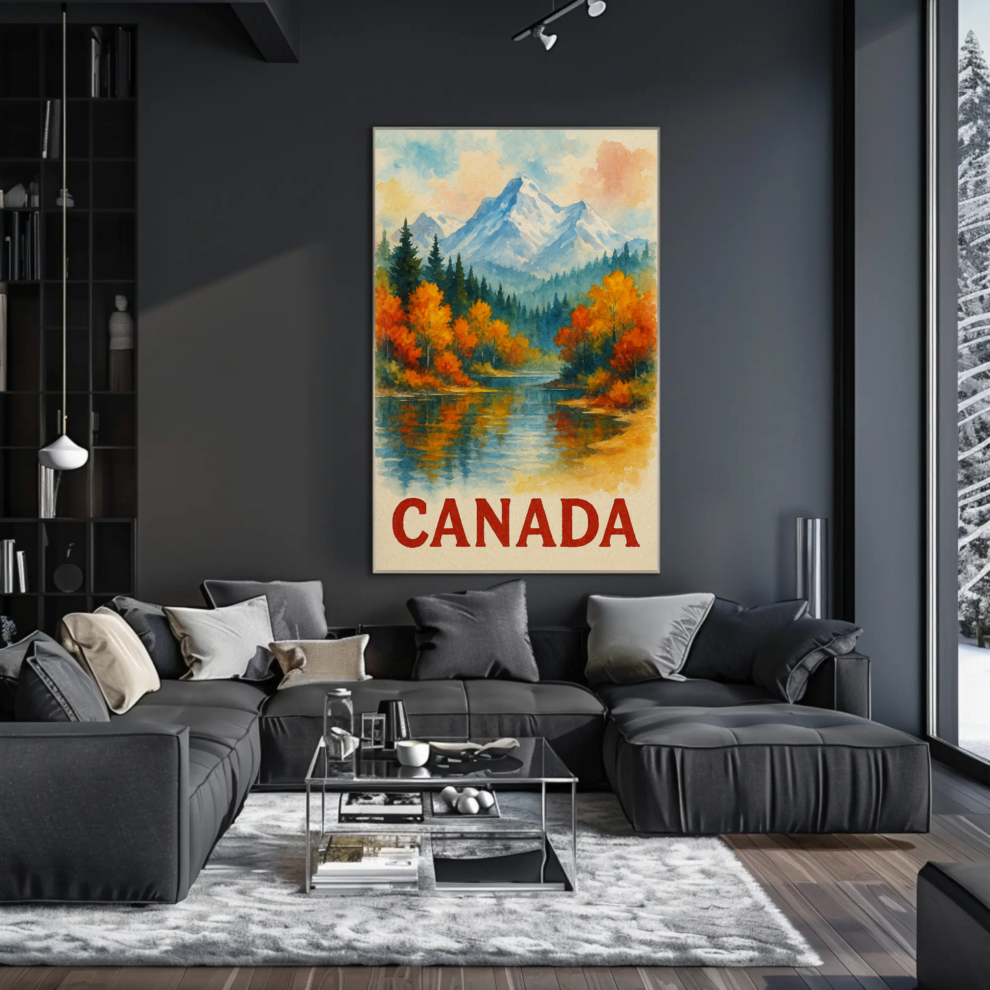 Canada Autumn Lake Mountains Travel Poster