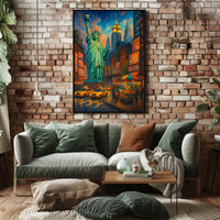 Vibrant New York City Street Scene Poster Modern Wall Art