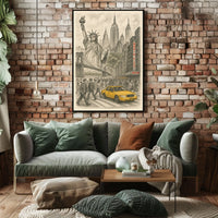 New York City Iconic Landmarks Poster Vintage Wall Art