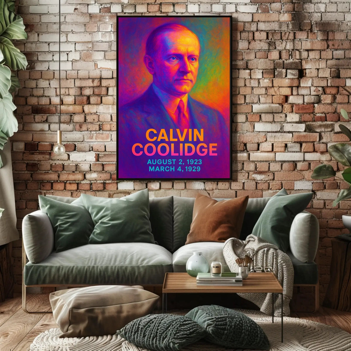 Calvin Coolidge 30th President of the United States Neon Gradient Overlay Poster