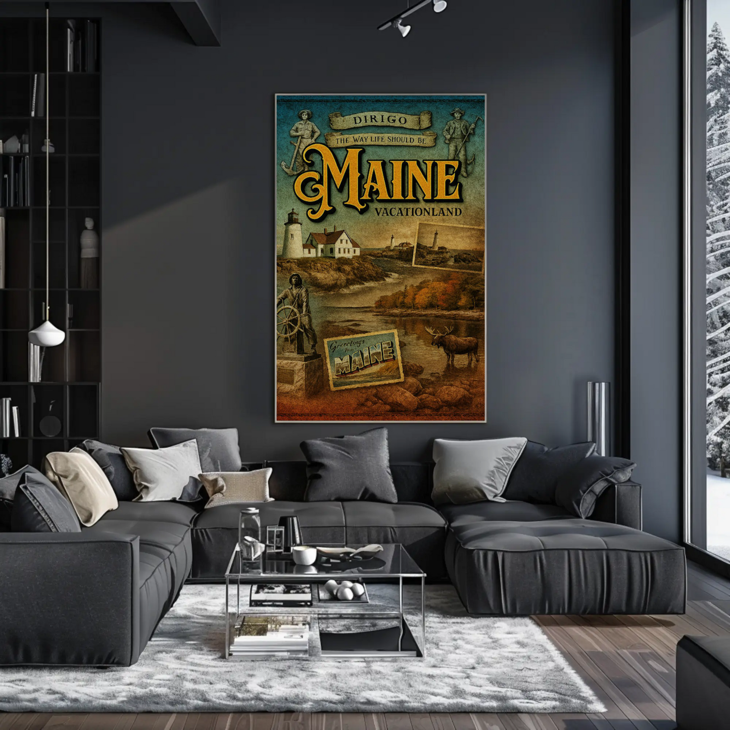 Maine Vacationland Vintage Postcard Style Travel Poster