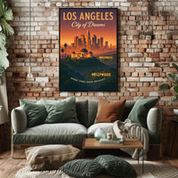 Los Angeles Sunset Skyline Vintage Travel Poster