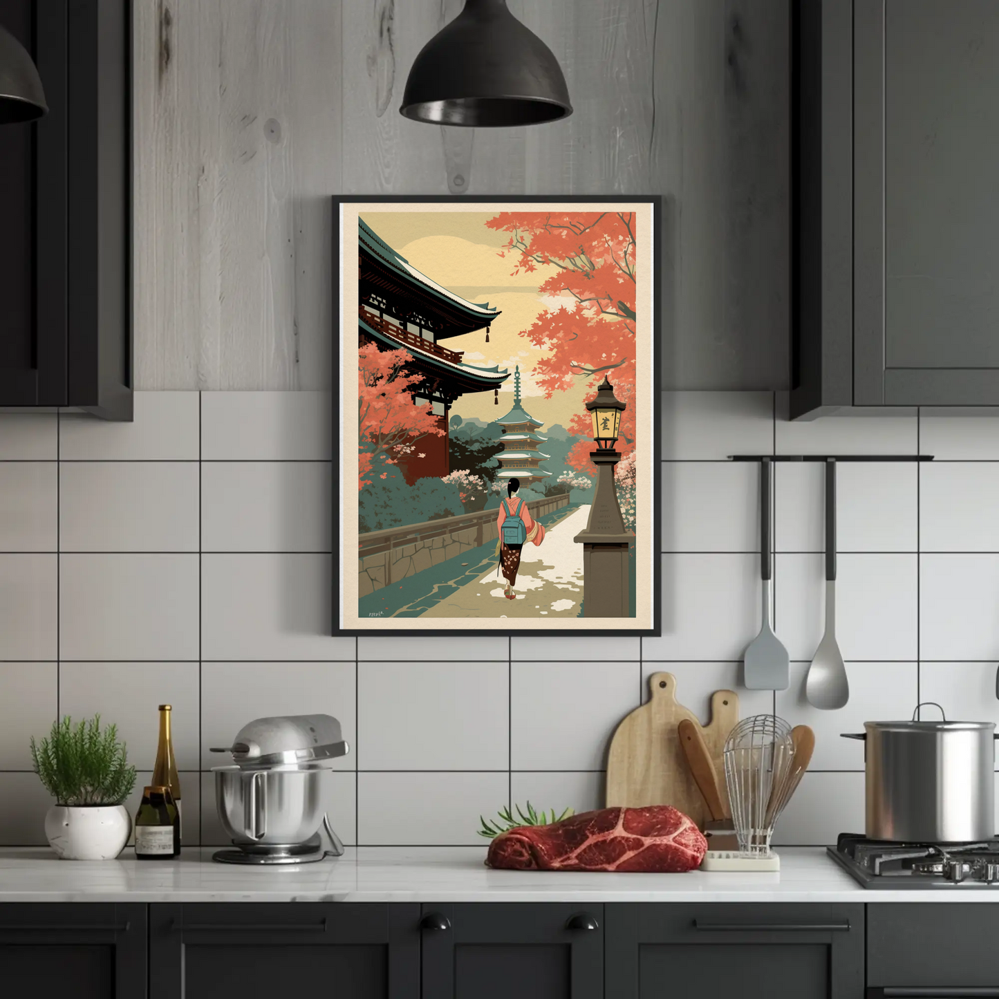 Vintage Poster Japan Temple Autumn