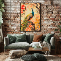 Peacock in Floral Splendor: Artistic Poster
