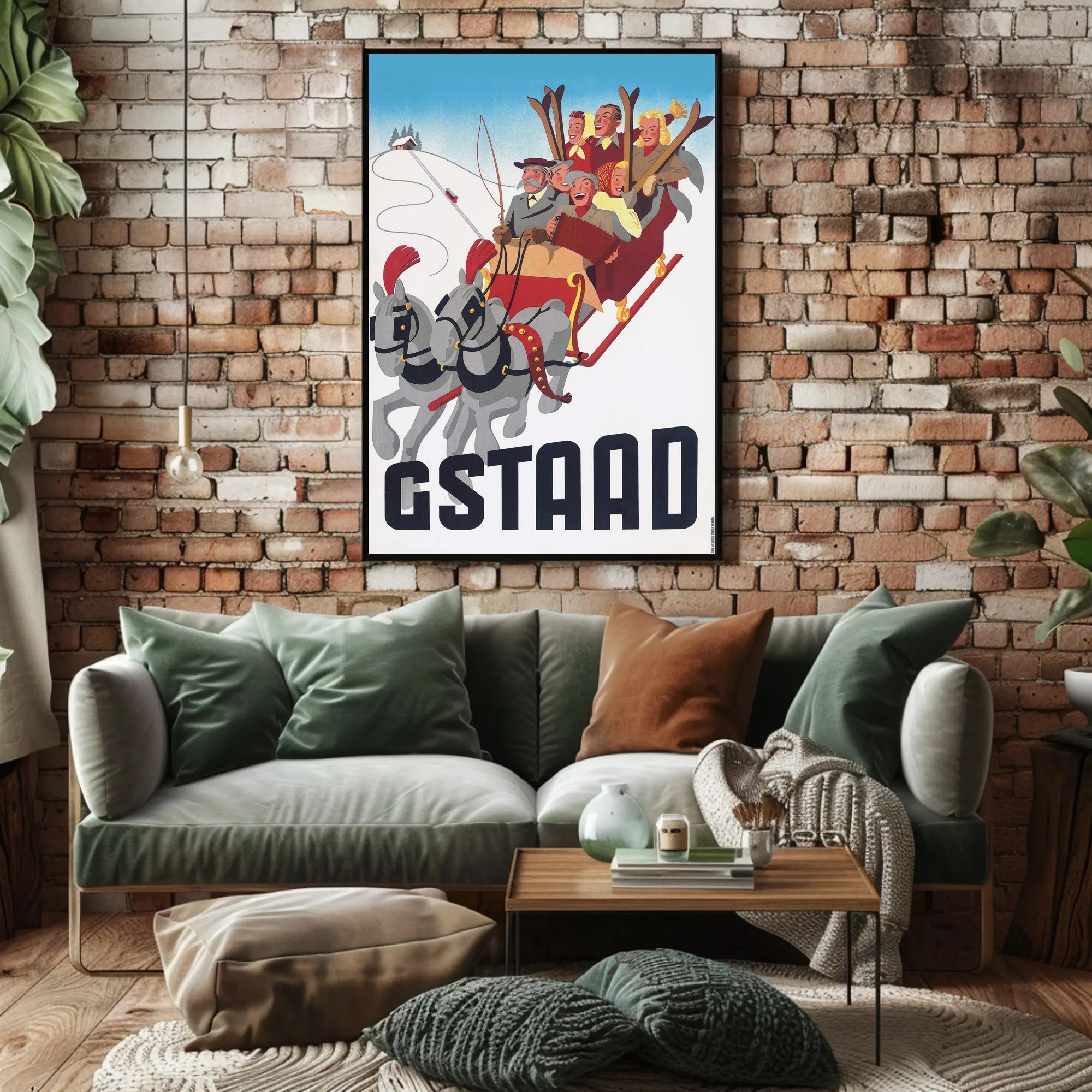 Vintage Sleigh Ride Adventure Gstaad Travel Poster PosterGoat