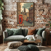 Vintage Cityscape with Red Telephone Booth Poster