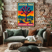 Joshua Tree Desert Sunset Retro Art Adventure Travel Bold Colorful Nightscape Classic Poster