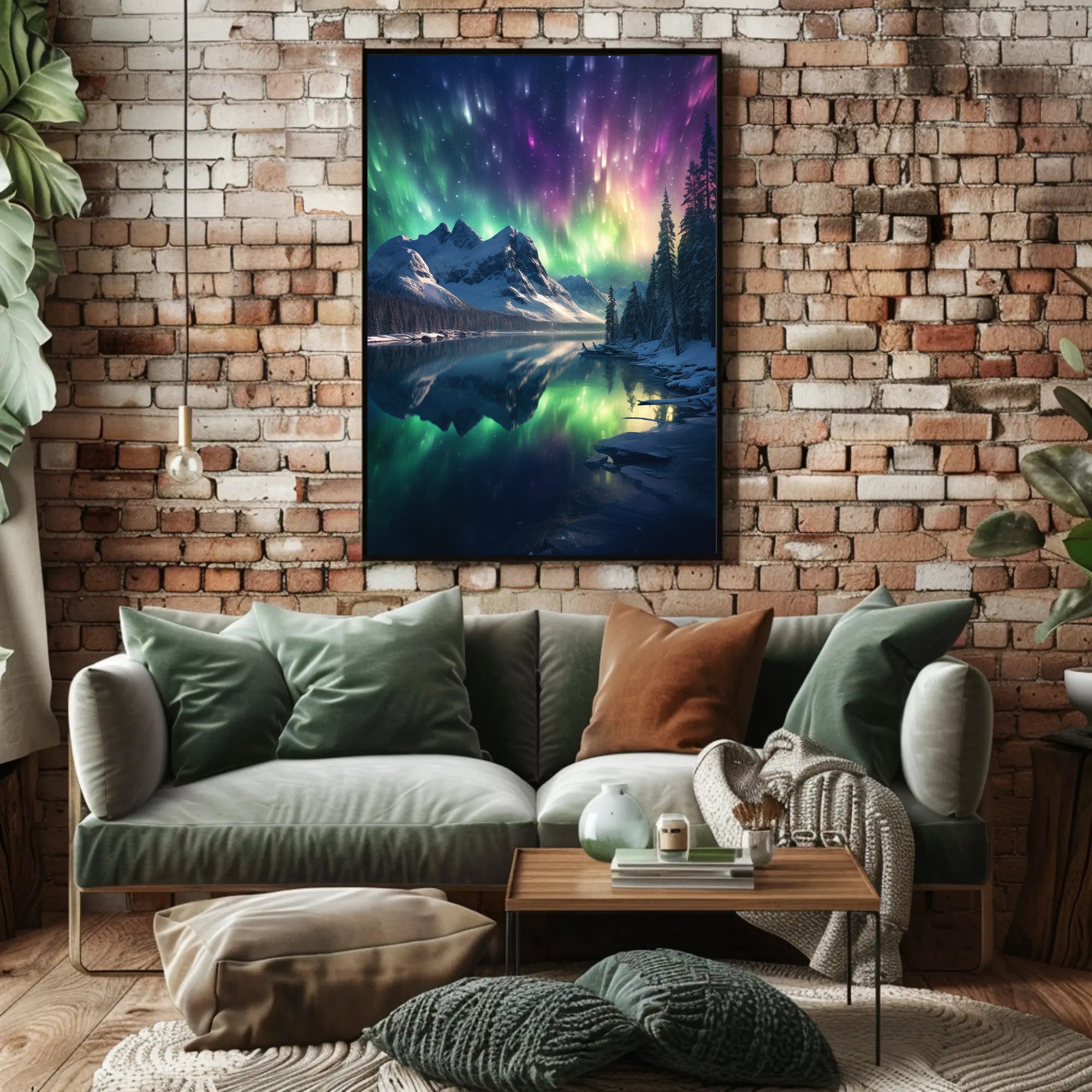 Serene Aurora Borealis Snowy Mountain National Park Poster
