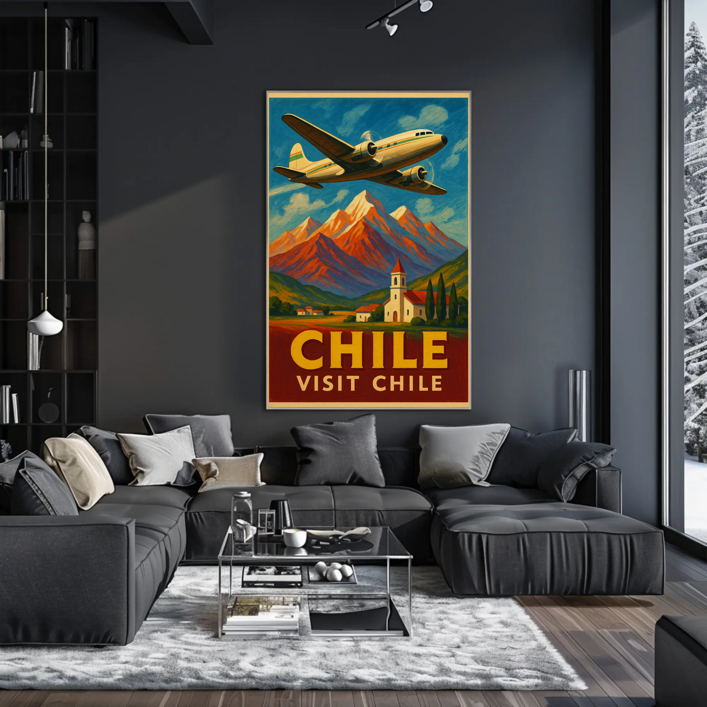 Visit Chile Andes Mountains Plane Travel Poster