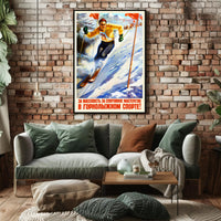 Dynamic Skier Propaganda: Vintage Soviet Sports Poster
